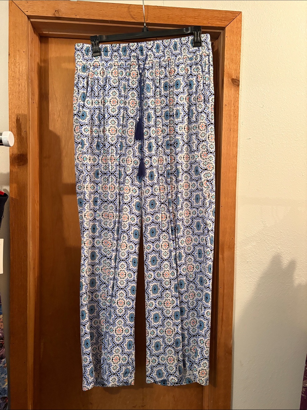 new directions Blue & White Wide Leg Printed Pants